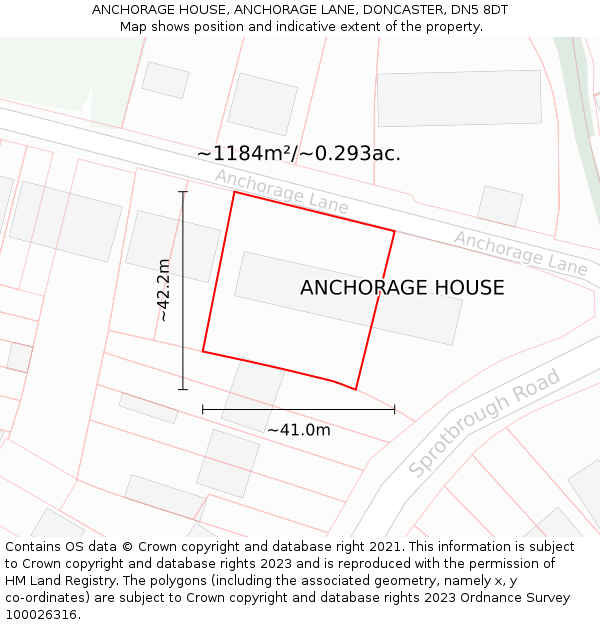 ANCHORAGE HOUSE, ANCHORAGE LANE, DONCASTER, DN5 8DT: Plot and title map