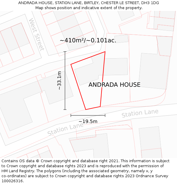 ANDRADA HOUSE, STATION LANE, BIRTLEY, CHESTER LE STREET, DH3 1DG: Plot and title map