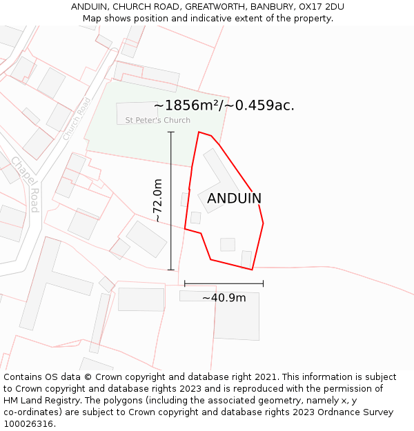 ANDUIN, CHURCH ROAD, GREATWORTH, BANBURY, OX17 2DU: Plot and title map