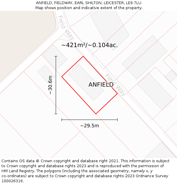 ANFIELD, FIELDWAY, EARL SHILTON, LEICESTER, LE9 7LU: Plot and title map