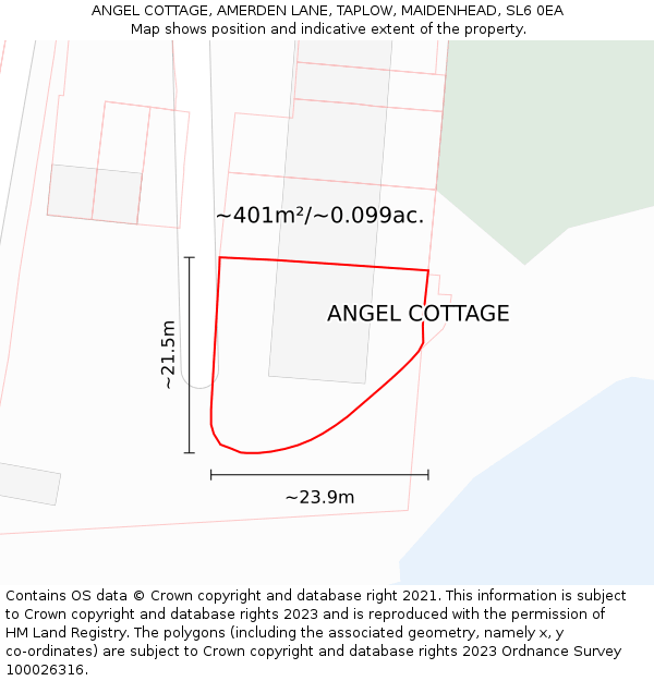 ANGEL COTTAGE, AMERDEN LANE, TAPLOW, MAIDENHEAD, SL6 0EA: Plot and title map