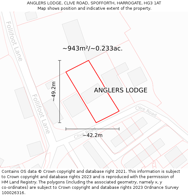 ANGLERS LODGE, CLIVE ROAD, SPOFFORTH, HARROGATE, HG3 1AT: Plot and title map