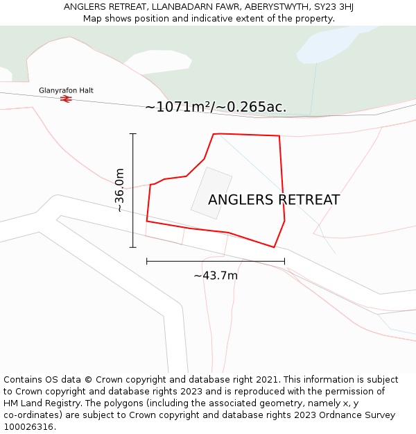 ANGLERS RETREAT, LLANBADARN FAWR, ABERYSTWYTH, SY23 3HJ: Plot and title map