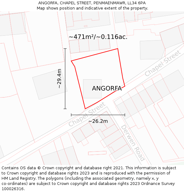 ANGORFA, CHAPEL STREET, PENMAENMAWR, LL34 6PA: Plot and title map