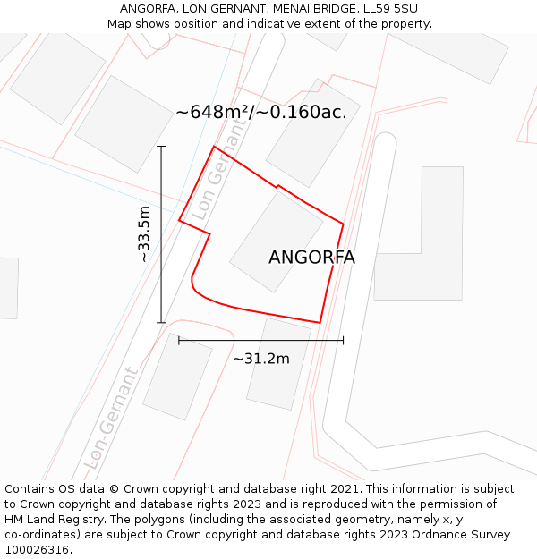 ANGORFA, LON GERNANT, MENAI BRIDGE, LL59 5SU: Plot and title map