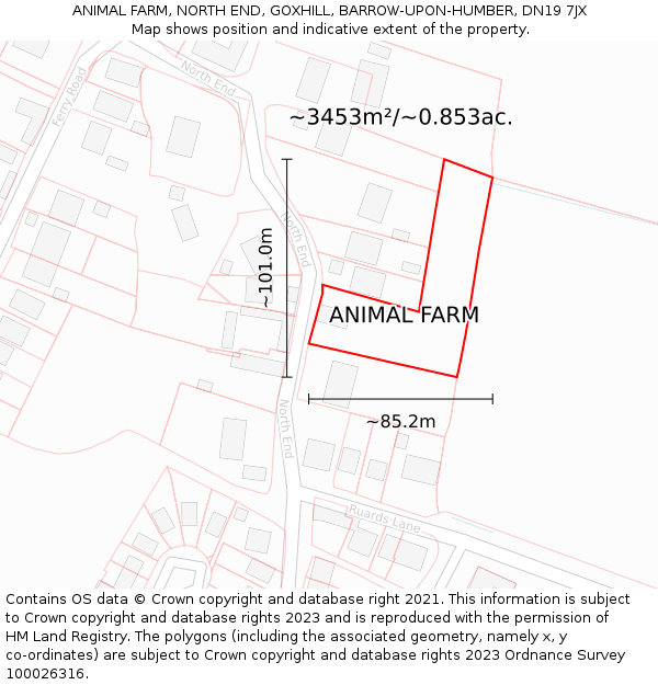 ANIMAL FARM, NORTH END, GOXHILL, BARROW-UPON-HUMBER, DN19 7JX: Plot and title map