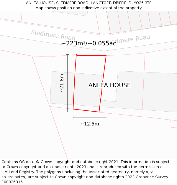 ANLEA HOUSE, SLEDMERE ROAD, LANGTOFT, DRIFFIELD, YO25 3TP: Plot and title map