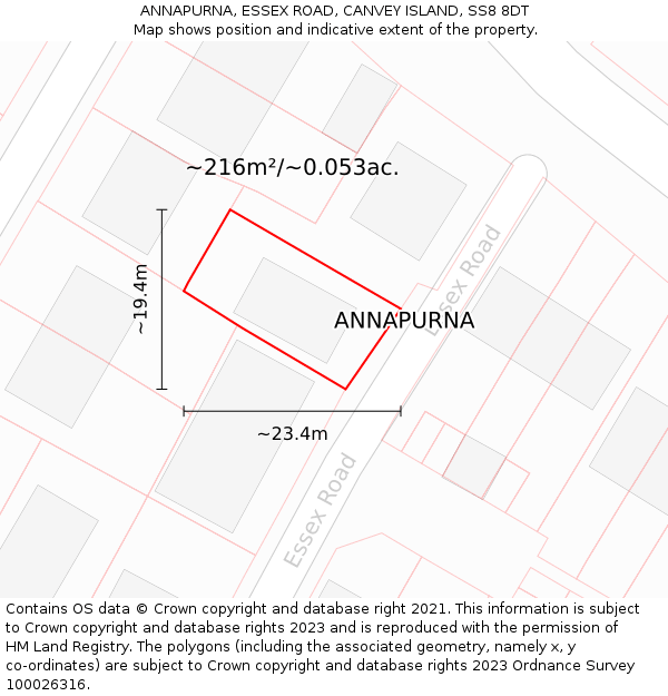 ANNAPURNA, ESSEX ROAD, CANVEY ISLAND, SS8 8DT: Plot and title map