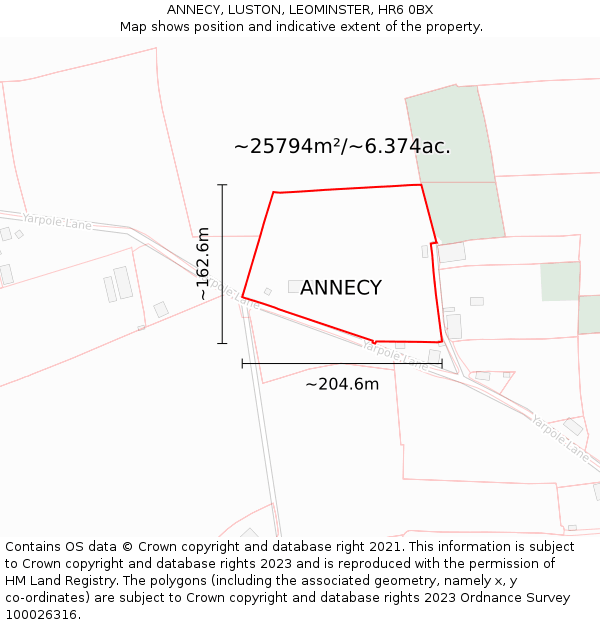 ANNECY, LUSTON, LEOMINSTER, HR6 0BX: Plot and title map