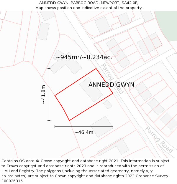 ANNEDD GWYN, PARROG ROAD, NEWPORT, SA42 0RJ: Plot and title map