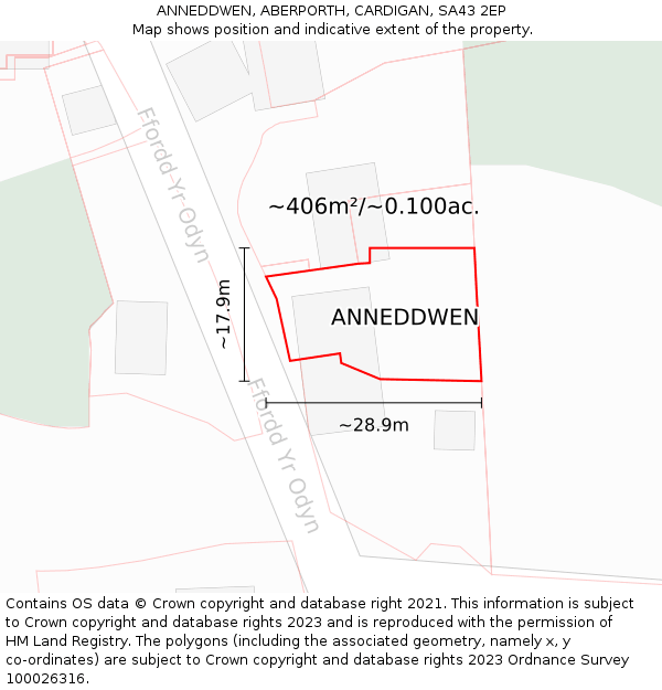 ANNEDDWEN, ABERPORTH, CARDIGAN, SA43 2EP: Plot and title map