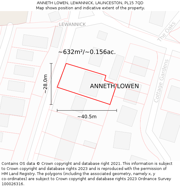 ANNETH LOWEN, LEWANNICK, LAUNCESTON, PL15 7QD: Plot and title map