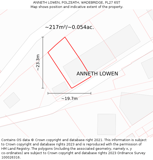 ANNETH LOWEN, POLZEATH, WADEBRIDGE, PL27 6ST: Plot and title map