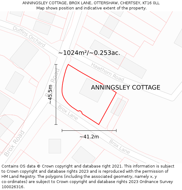 ANNINGSLEY COTTAGE, BROX LANE, OTTERSHAW, CHERTSEY, KT16 0LL: Plot and title map