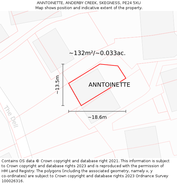 ANNTOINETTE, ANDERBY CREEK, SKEGNESS, PE24 5XU: Plot and title map