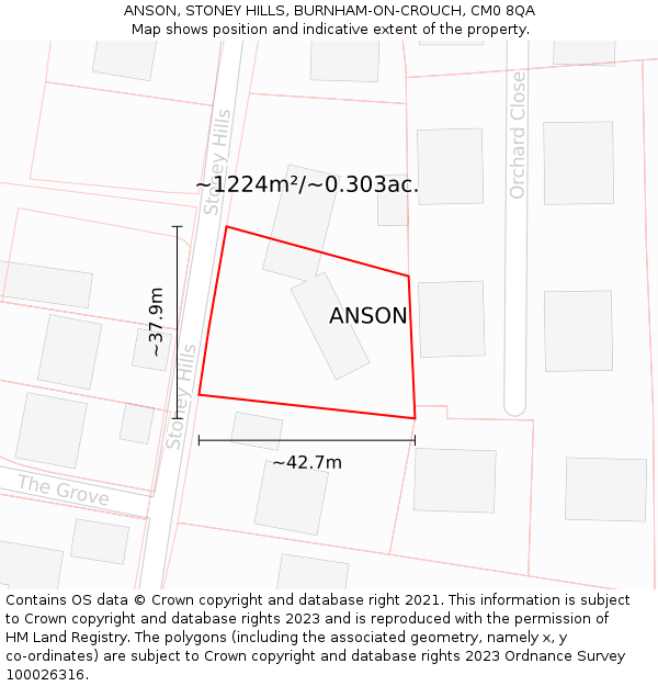 ANSON, STONEY HILLS, BURNHAM-ON-CROUCH, CM0 8QA: Plot and title map