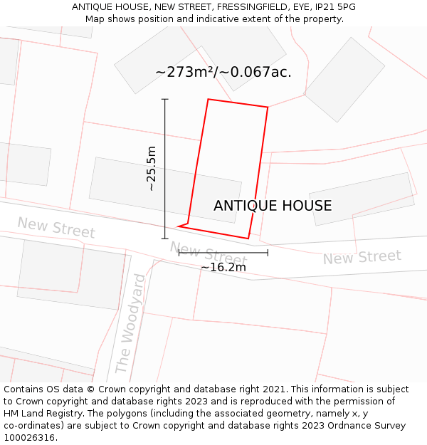ANTIQUE HOUSE, NEW STREET, FRESSINGFIELD, EYE, IP21 5PG: Plot and title map
