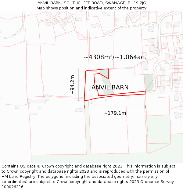 ANVIL BARN, SOUTHCLIFFE ROAD, SWANAGE, BH19 2JG: Plot and title map