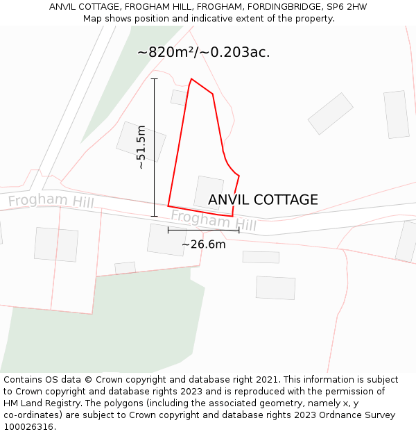 ANVIL COTTAGE, FROGHAM HILL, FROGHAM, FORDINGBRIDGE, SP6 2HW: Plot and title map