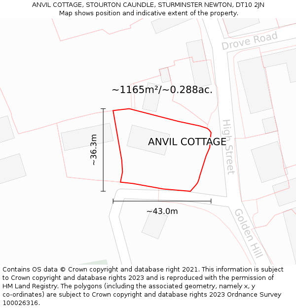 ANVIL COTTAGE, STOURTON CAUNDLE, STURMINSTER NEWTON, DT10 2JN: Plot and title map