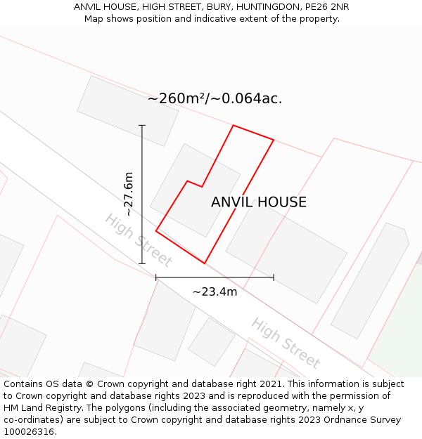 ANVIL HOUSE, HIGH STREET, BURY, HUNTINGDON, PE26 2NR: Plot and title map