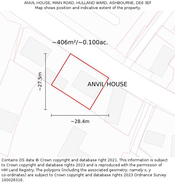 ANVIL HOUSE, MAIN ROAD, HULLAND WARD, ASHBOURNE, DE6 3EF: Plot and title map