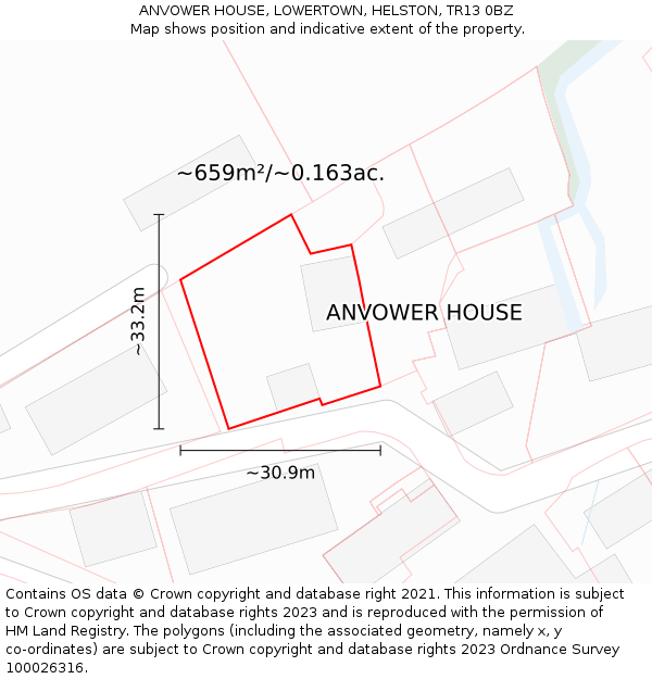 ANVOWER HOUSE, LOWERTOWN, HELSTON, TR13 0BZ: Plot and title map