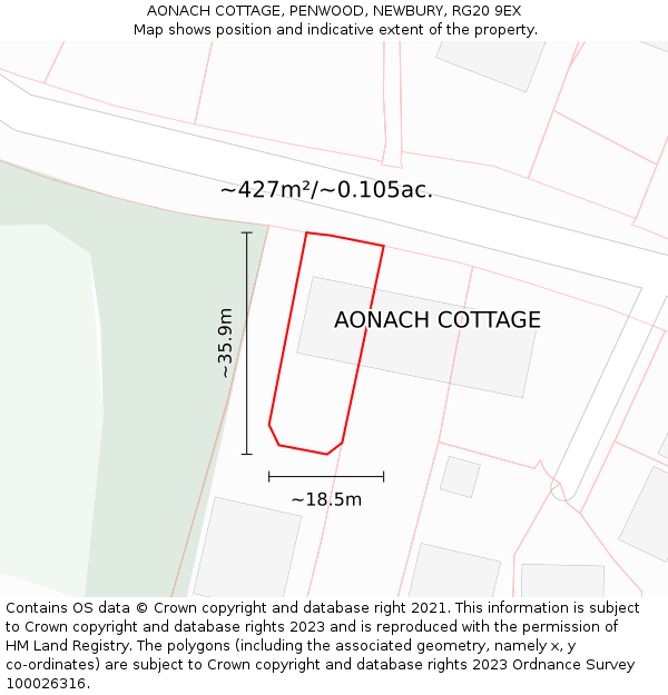 AONACH COTTAGE, PENWOOD, NEWBURY, RG20 9EX: Plot and title map