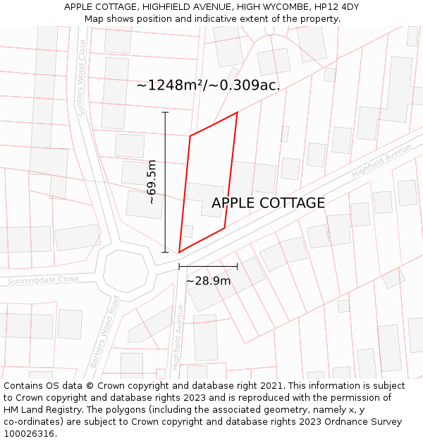 APPLE COTTAGE, HIGHFIELD AVENUE, HIGH WYCOMBE, HP12 4DY: Plot and title map