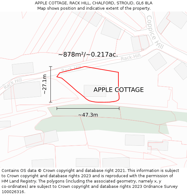 APPLE COTTAGE, RACK HILL, CHALFORD, STROUD, GL6 8LA: Plot and title map