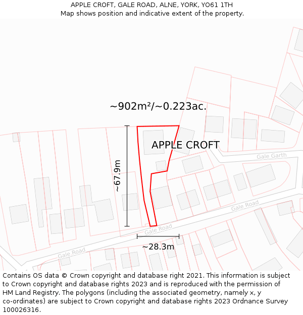 APPLE CROFT, GALE ROAD, ALNE, YORK, YO61 1TH: Plot and title map