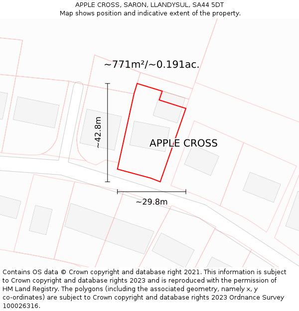 APPLE CROSS, SARON, LLANDYSUL, SA44 5DT: Plot and title map