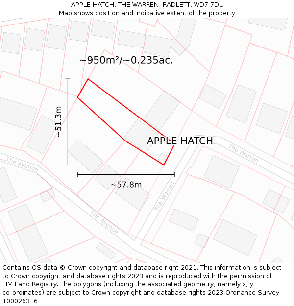 APPLE HATCH, THE WARREN, RADLETT, WD7 7DU: Plot and title map