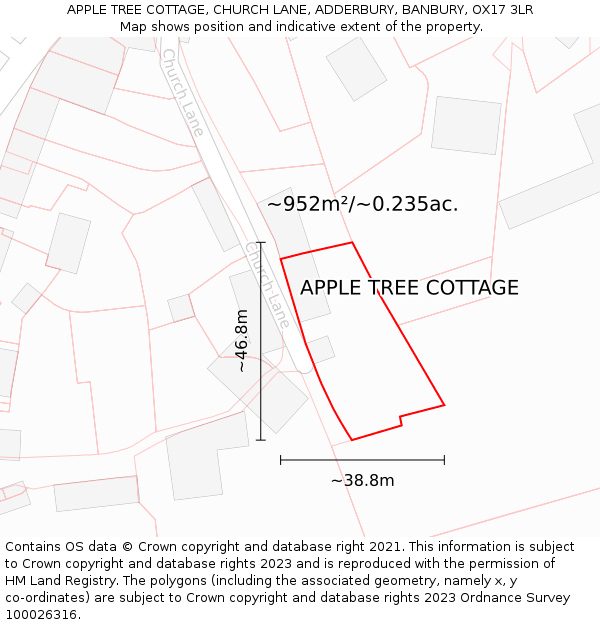 APPLE TREE COTTAGE, CHURCH LANE, ADDERBURY, BANBURY, OX17 3LR: Plot and title map