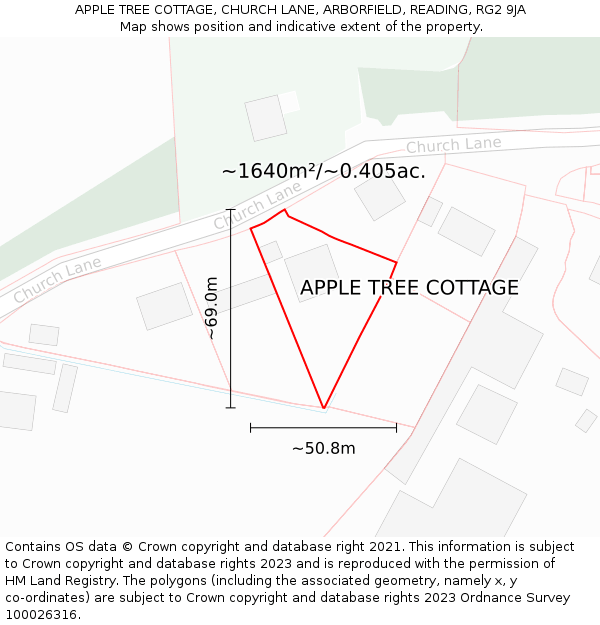 APPLE TREE COTTAGE, CHURCH LANE, ARBORFIELD, READING, RG2 9JA: Plot and title map