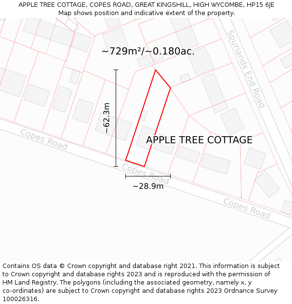 APPLE TREE COTTAGE, COPES ROAD, GREAT KINGSHILL, HIGH WYCOMBE, HP15 6JE: Plot and title map