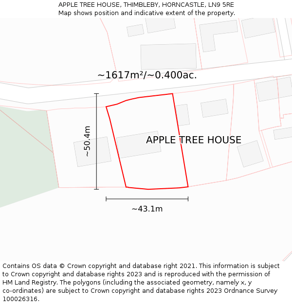 APPLE TREE HOUSE, THIMBLEBY, HORNCASTLE, LN9 5RE: Plot and title map