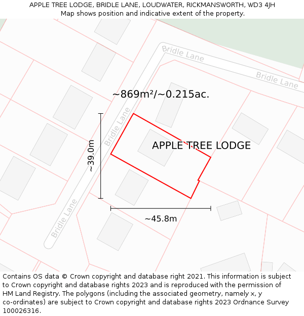 APPLE TREE LODGE, BRIDLE LANE, LOUDWATER, RICKMANSWORTH, WD3 4JH: Plot and title map