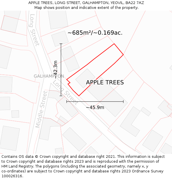 APPLE TREES, LONG STREET, GALHAMPTON, YEOVIL, BA22 7AZ: Plot and title map