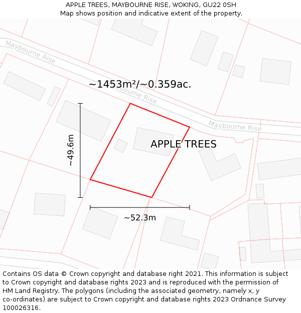 APPLE TREES, MAYBOURNE RISE, WOKING, GU22 0SH: Plot and title map