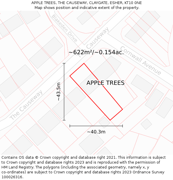 APPLE TREES, THE CAUSEWAY, CLAYGATE, ESHER, KT10 0NE: Plot and title map