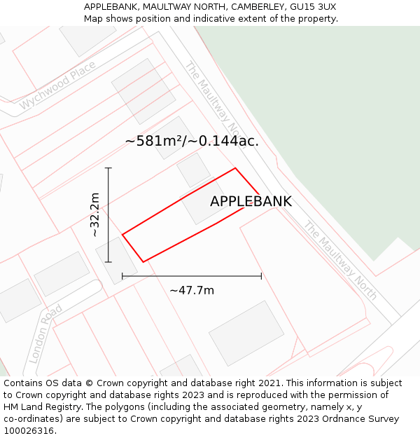 APPLEBANK, MAULTWAY NORTH, CAMBERLEY, GU15 3UX: Plot and title map