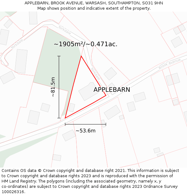 APPLEBARN, BROOK AVENUE, WARSASH, SOUTHAMPTON, SO31 9HN: Plot and title map