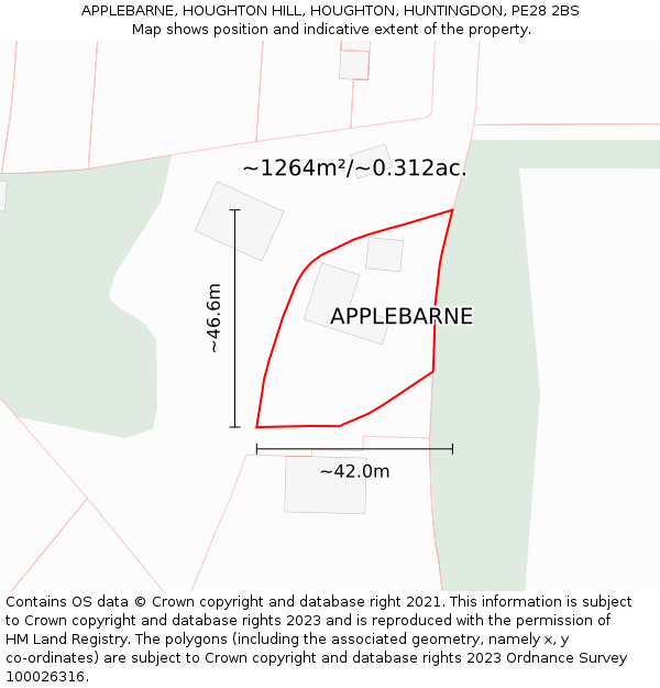 APPLEBARNE, HOUGHTON HILL, HOUGHTON, HUNTINGDON, PE28 2BS: Plot and title map