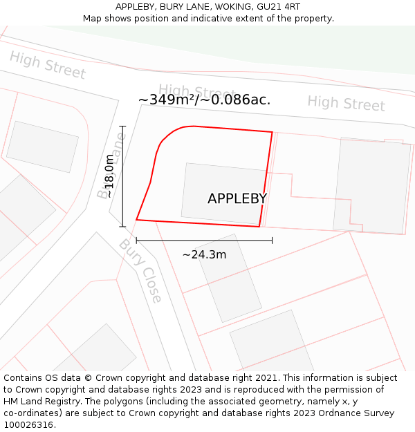 APPLEBY, BURY LANE, WOKING, GU21 4RT: Plot and title map