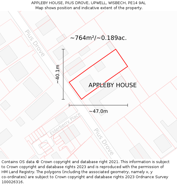 APPLEBY HOUSE, PIUS DROVE, UPWELL, WISBECH, PE14 9AL: Plot and title map