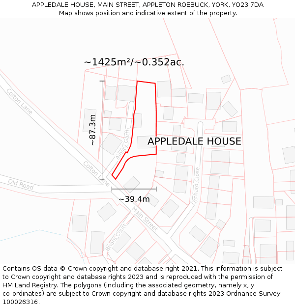 APPLEDALE HOUSE, MAIN STREET, APPLETON ROEBUCK, YORK, YO23 7DA: Plot and title map