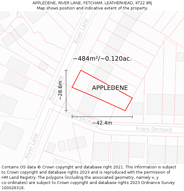 APPLEDENE, RIVER LANE, FETCHAM, LEATHERHEAD, KT22 9RJ: Plot and title map