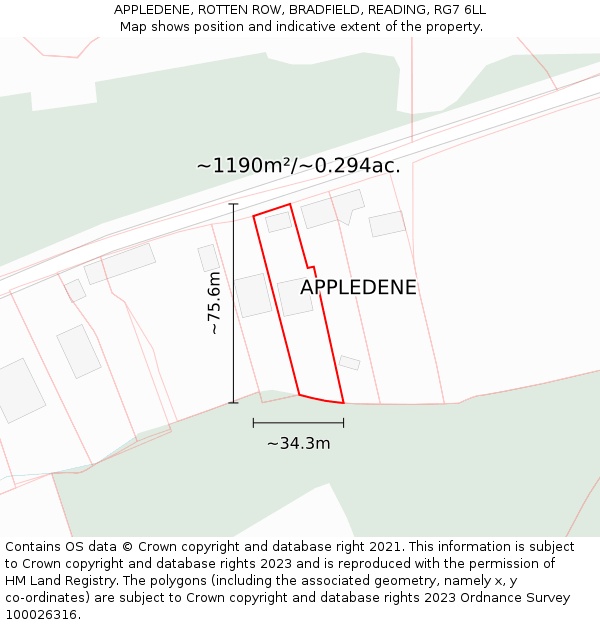 APPLEDENE, ROTTEN ROW, BRADFIELD, READING, RG7 6LL: Plot and title map