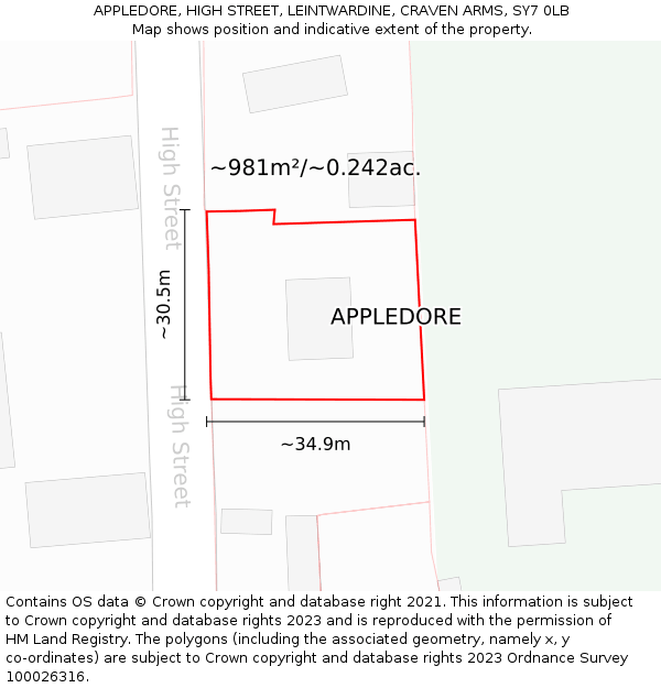 APPLEDORE, HIGH STREET, LEINTWARDINE, CRAVEN ARMS, SY7 0LB: Plot and title map